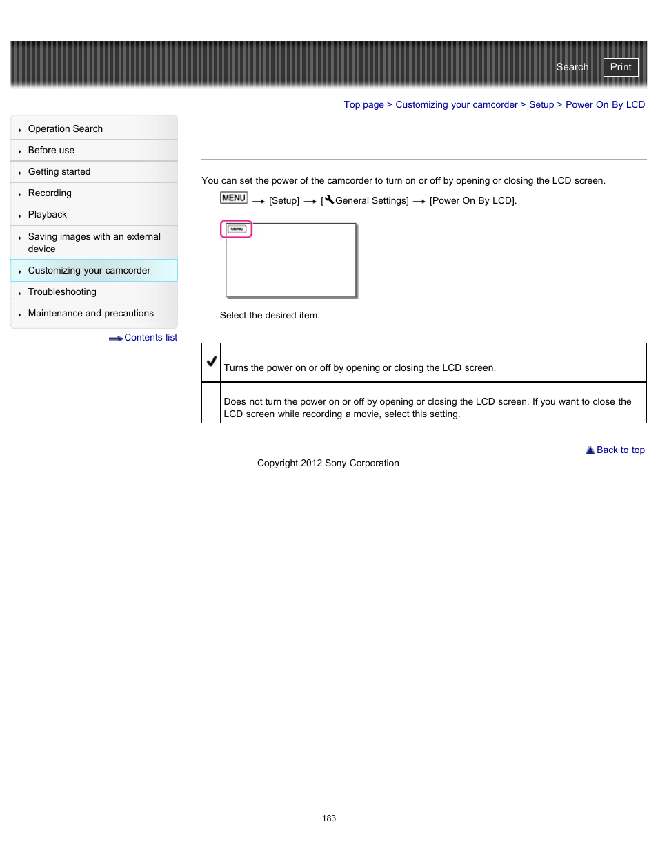 Power on by lcd, Handycam" user guide | Sony HDR-PJ580V User Manual | Page 192 / 257