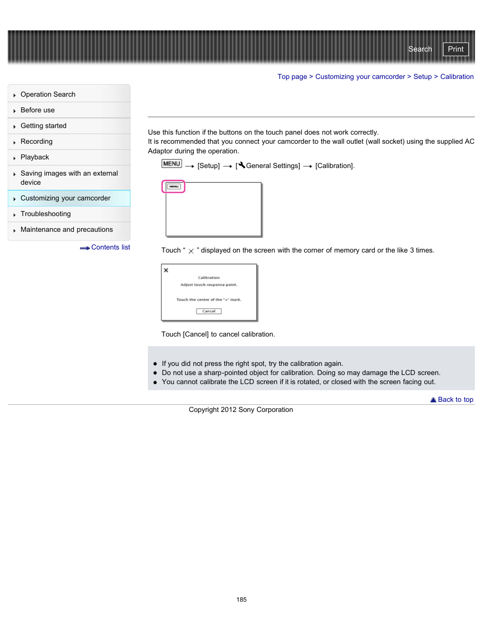 Calibration, Handycam" user guide | Sony HDR-PJ580V User Manual | Page 194 / 257
