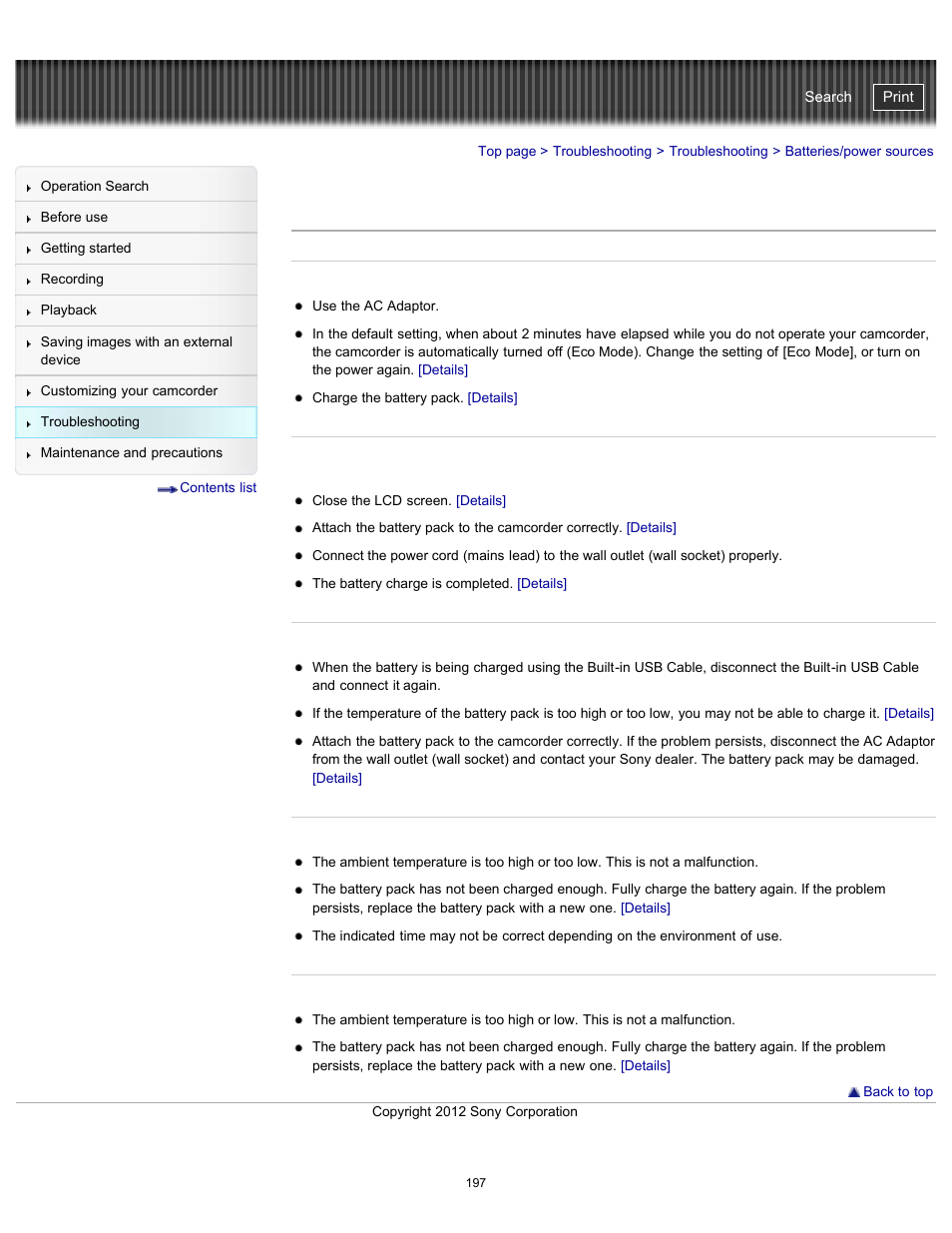 Batteries/power sources, Handycam" user guide | Sony HDR-PJ580V User Manual | Page 206 / 257