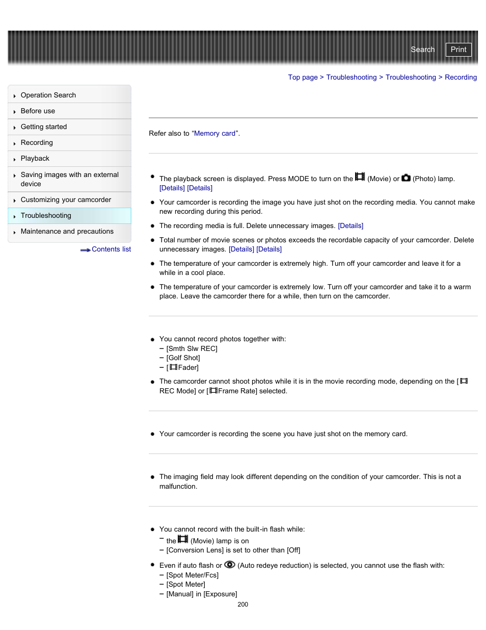 Recording, Handycam" user guide | Sony HDR-PJ580V User Manual | Page 209 / 257