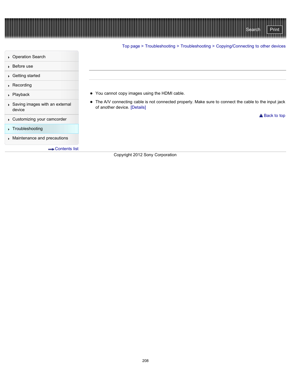 Copying/connecting to other devices, Handycam" user guide | Sony HDR-PJ580V User Manual | Page 217 / 257