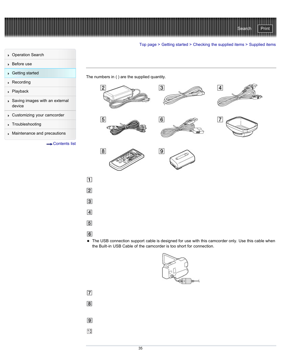Supplied items | Sony HDR-PJ580V User Manual | Page 44 / 257