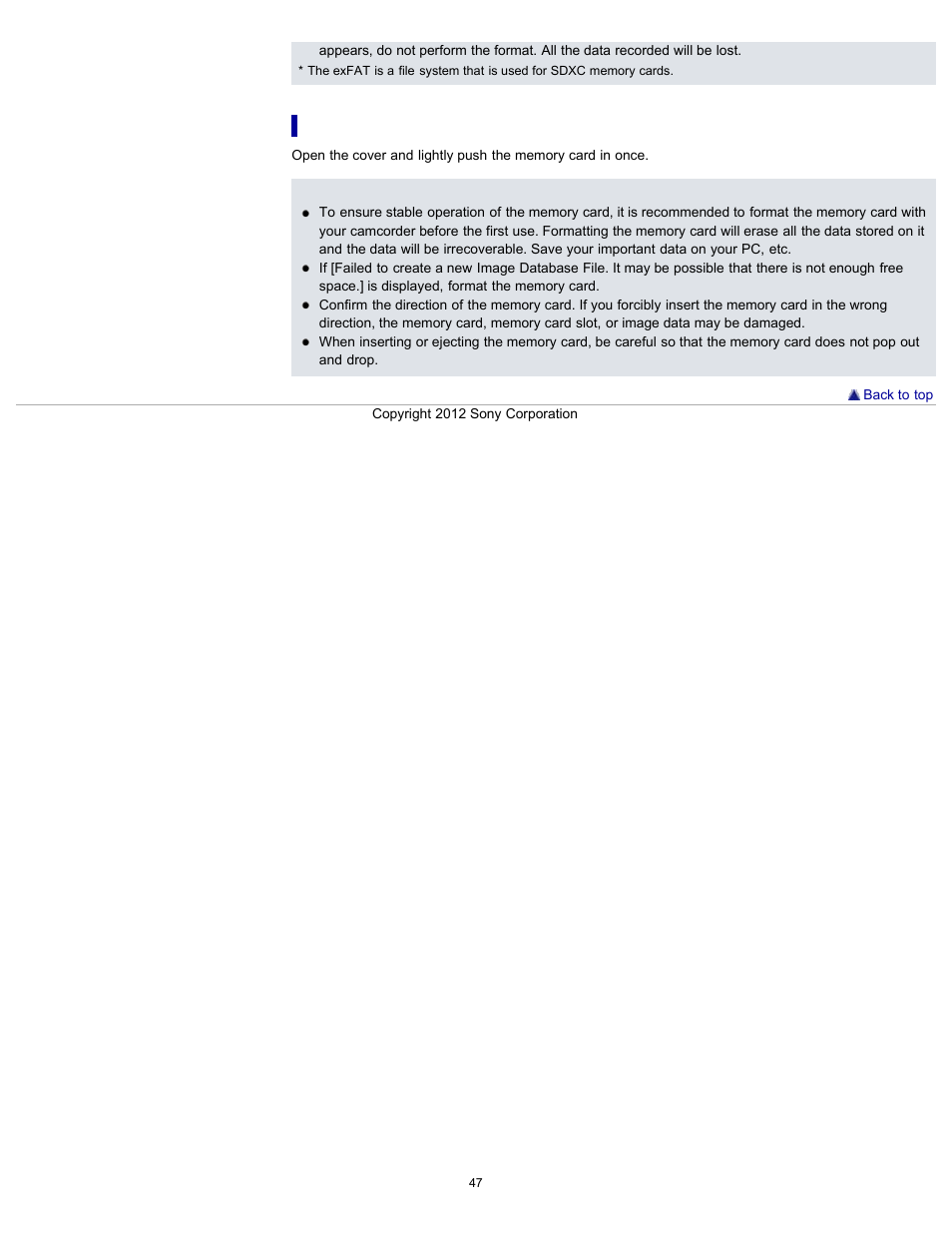 To eject the memory card | Sony HDR-PJ580V User Manual | Page 56 / 257
