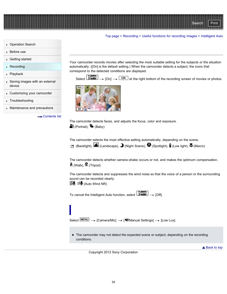 Intelligent auto, Handycam" user guide | Sony HDR-PJ580V User Manual | Page 63 / 257