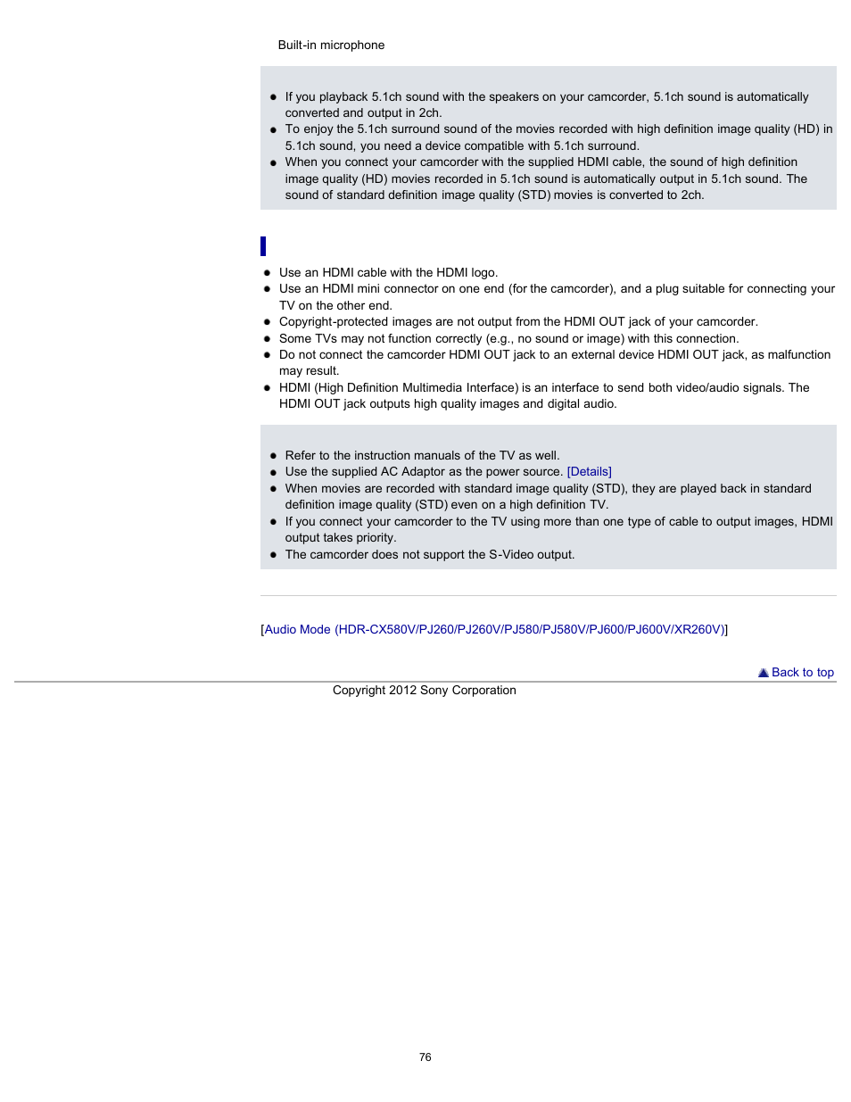 On an hdmi cable | Sony HDR-PJ580V User Manual | Page 85 / 257