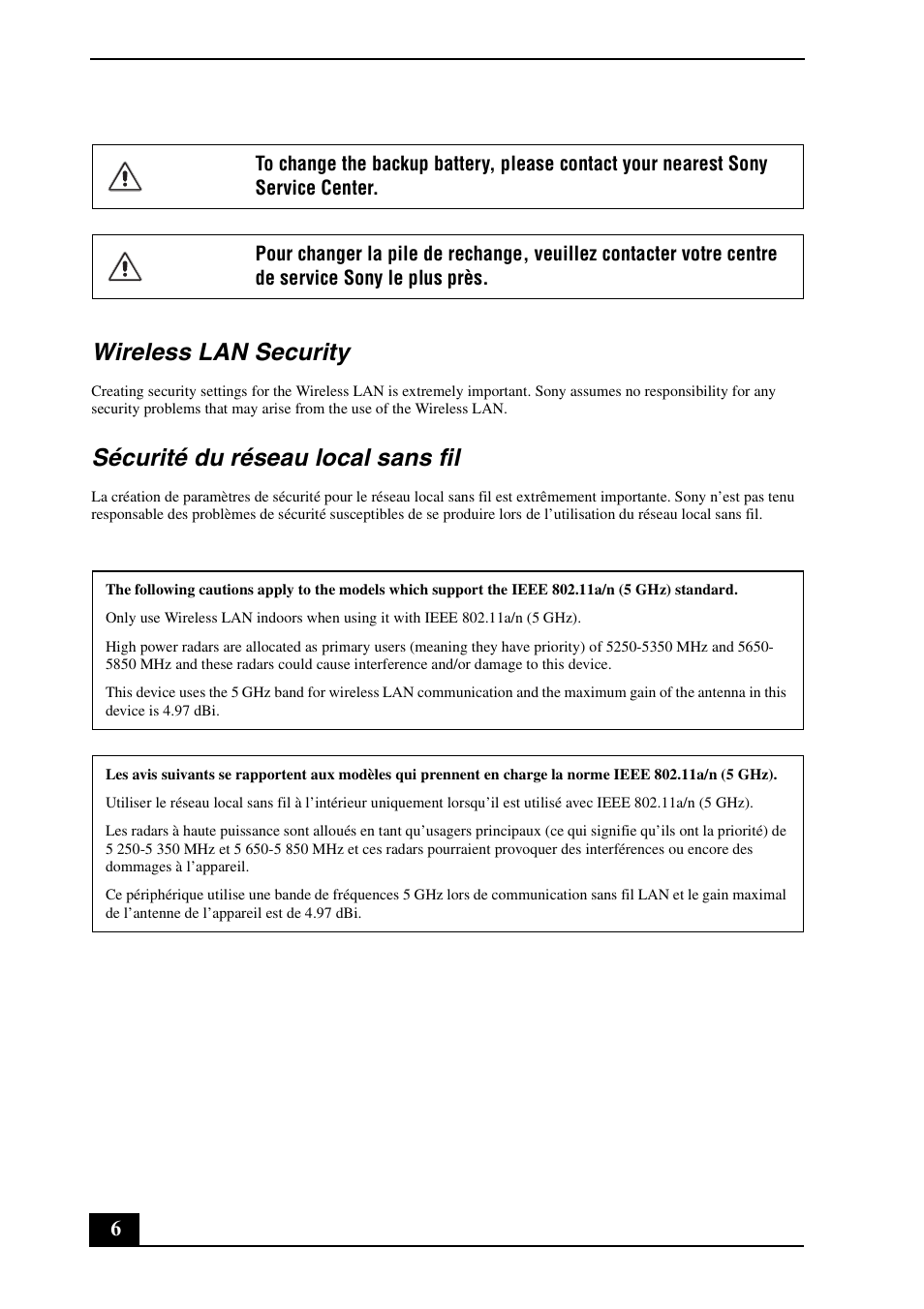 Wireless lan security, Sécurité du réseau local sans fil | Sony VPCEA48FX User Manual | Page 6 / 28