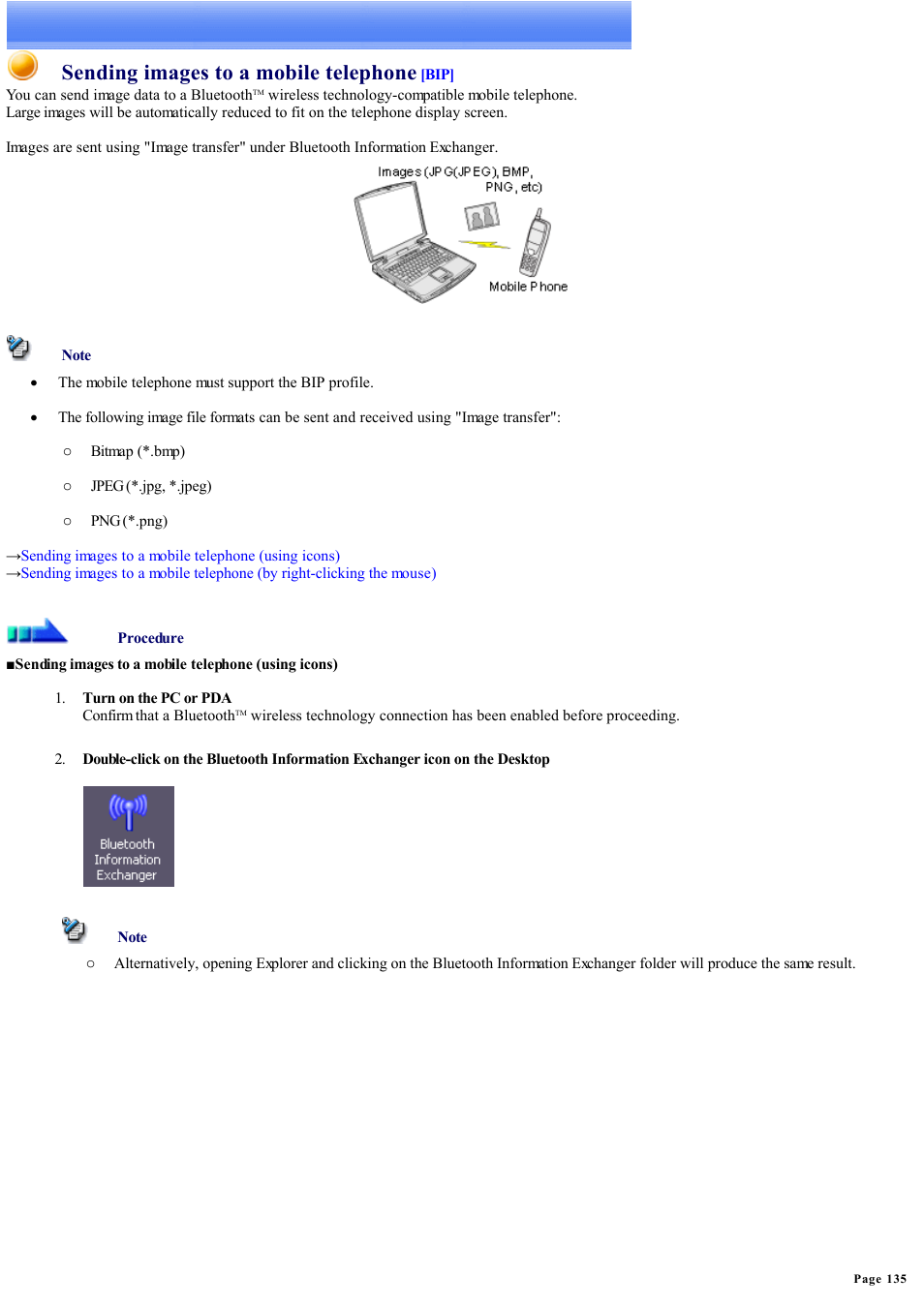 Sending images to a mobile telephone, Sending images to mobile telephones | Sony Bluetooth Utility User Manual | Page 135 / 738