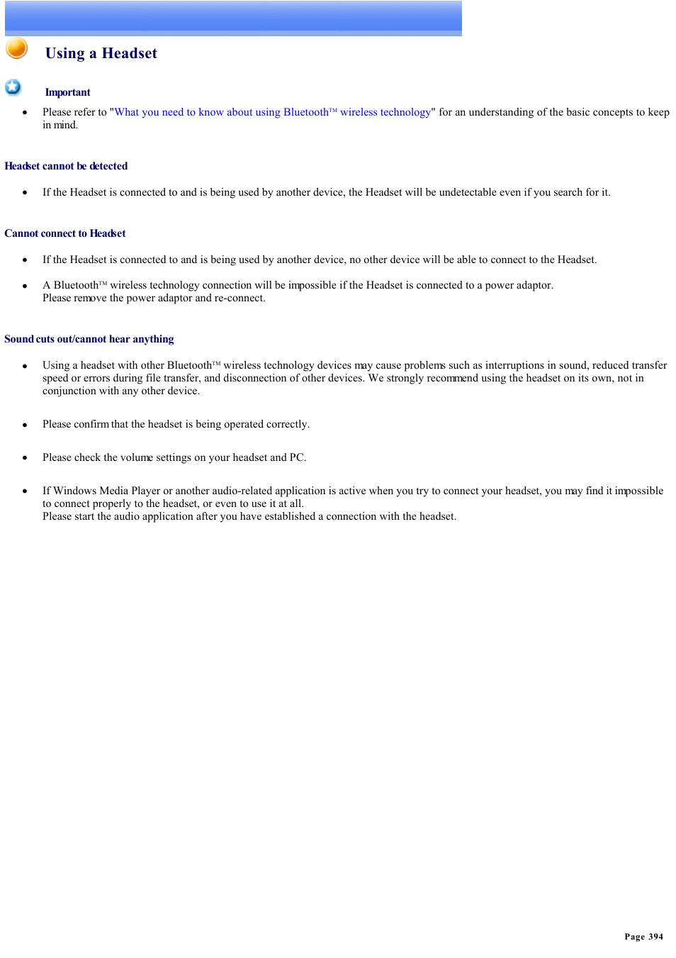 Using a headset | Sony Bluetooth Utility User Manual | Page 394 / 738