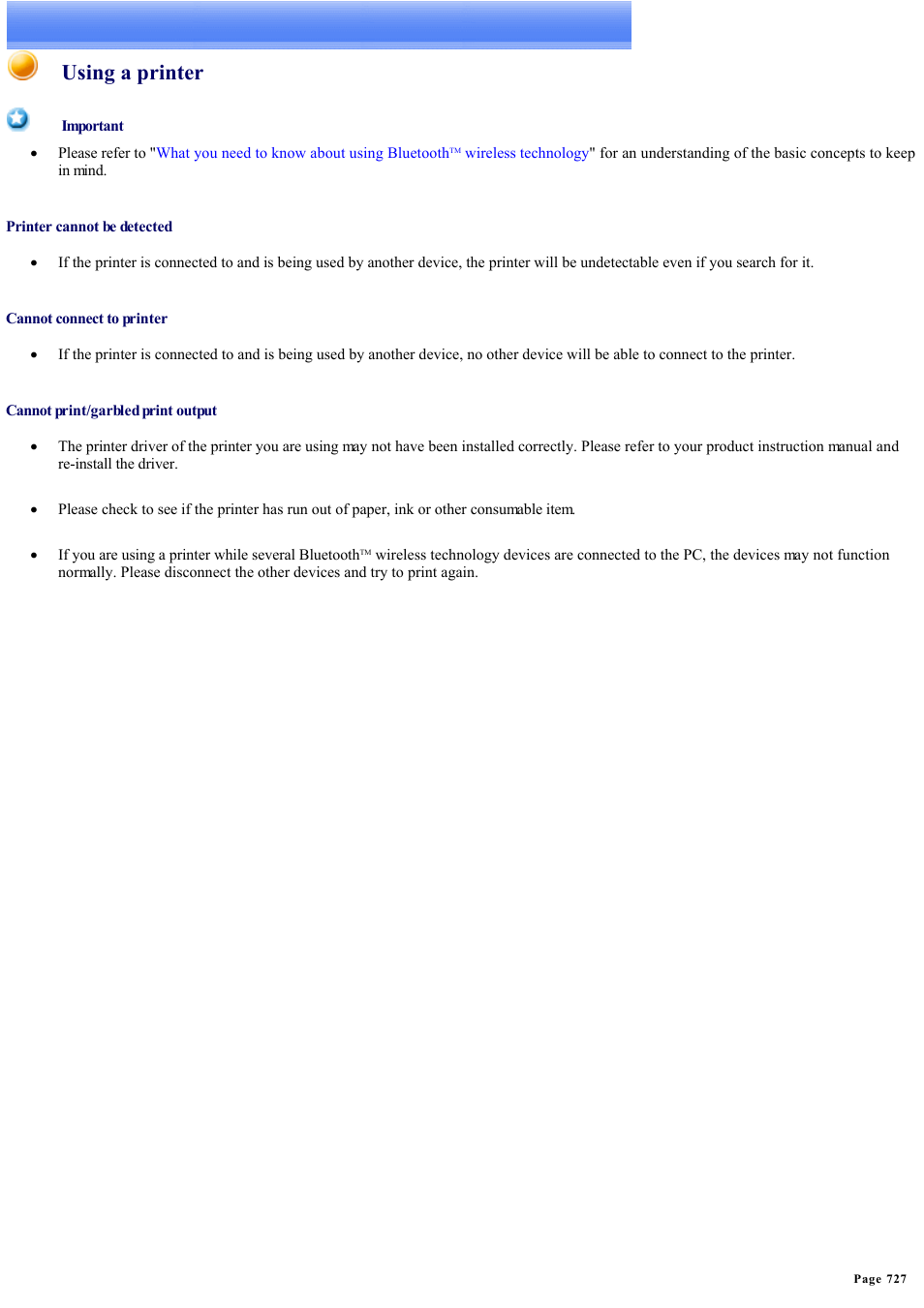 Using a printer | Sony Bluetooth Utility User Manual | Page 727 / 738
