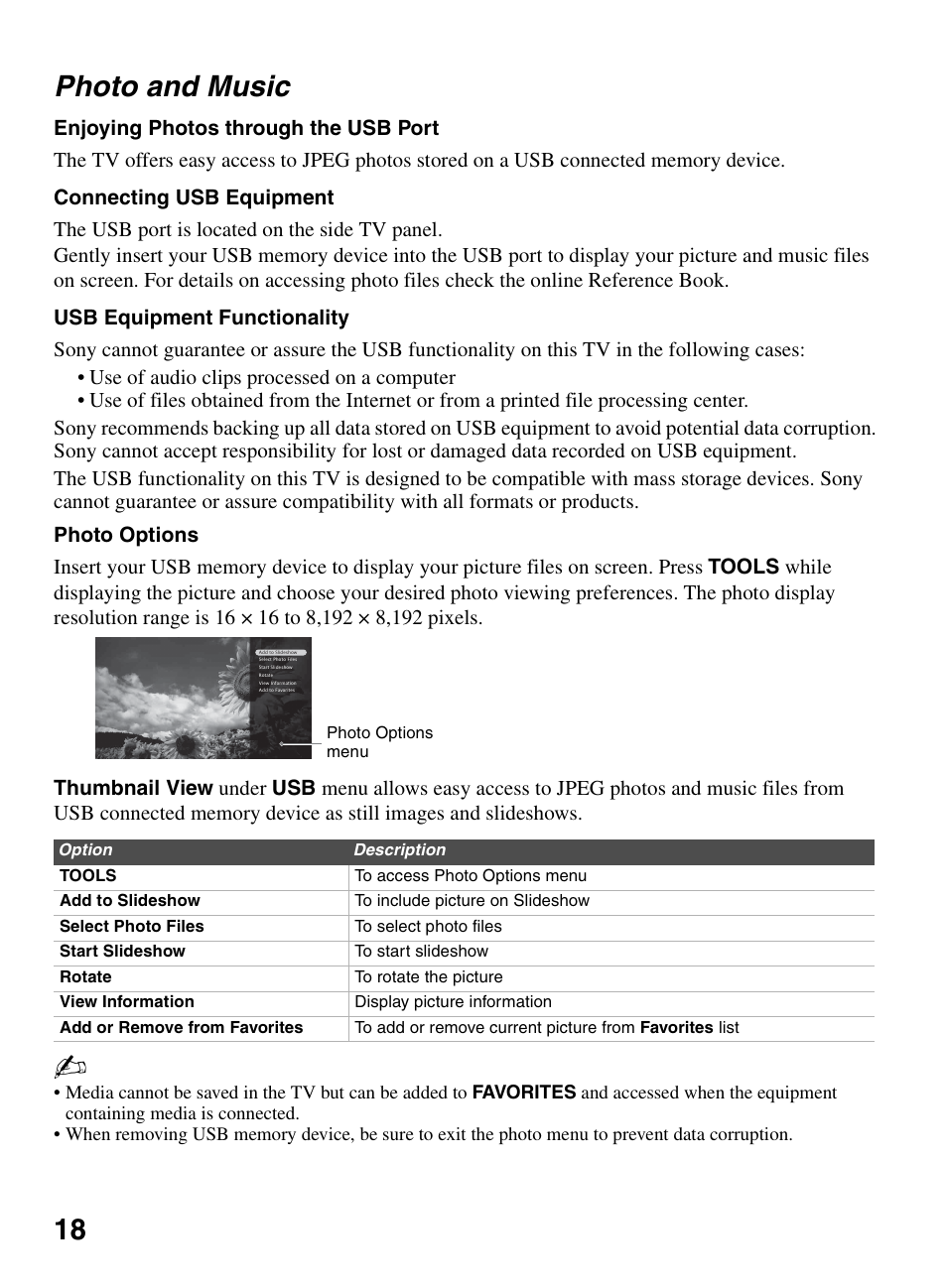 Photo and music, 18 photo and music | Sony KDL-46V5100 User Manual | Page 18 / 24