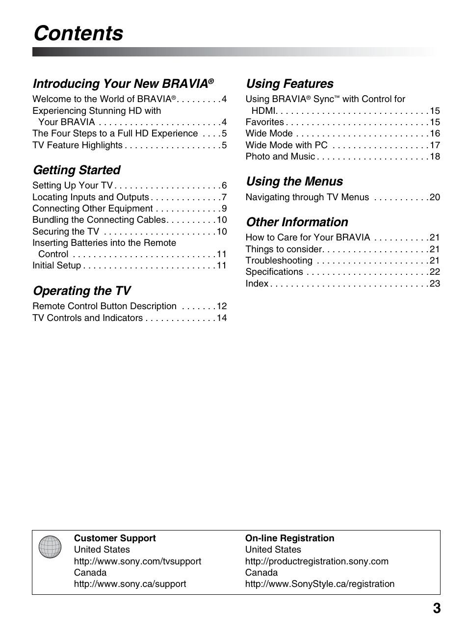 Sony KDL-46V5100 User Manual | Page 3 / 24