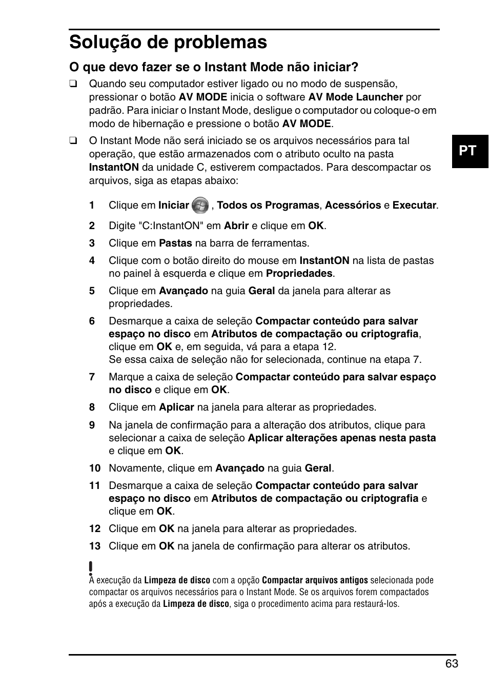 Solução de problemas, O que devo fazer se o instant mode não iniciar | Sony VGN-FZ145E User Manual | Page 65 / 68