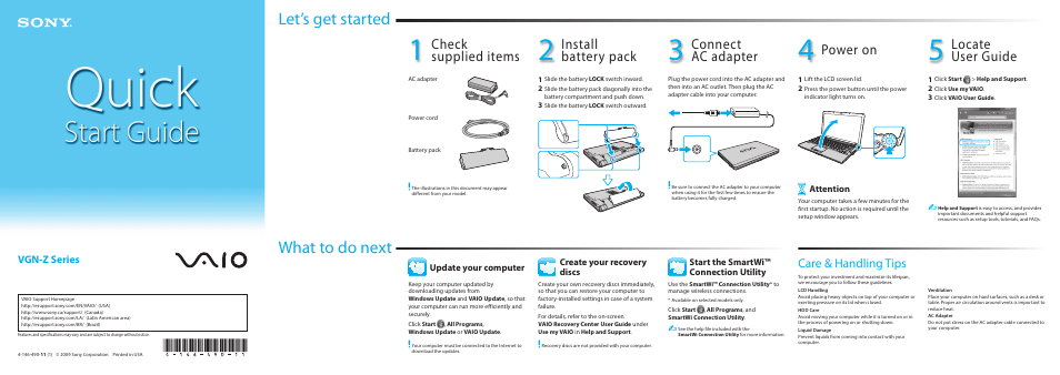 Sony VGN-Z790YAB User Manual | 2 pages
