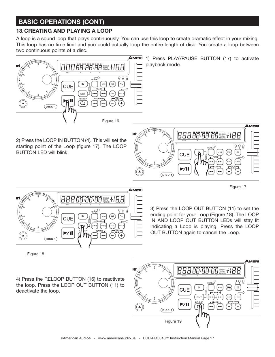Basic operations (cont), Creating and playing a loop, Figure 19 | American audio | American Audio DCD-PRO310 User Manual | Page 17 / 23