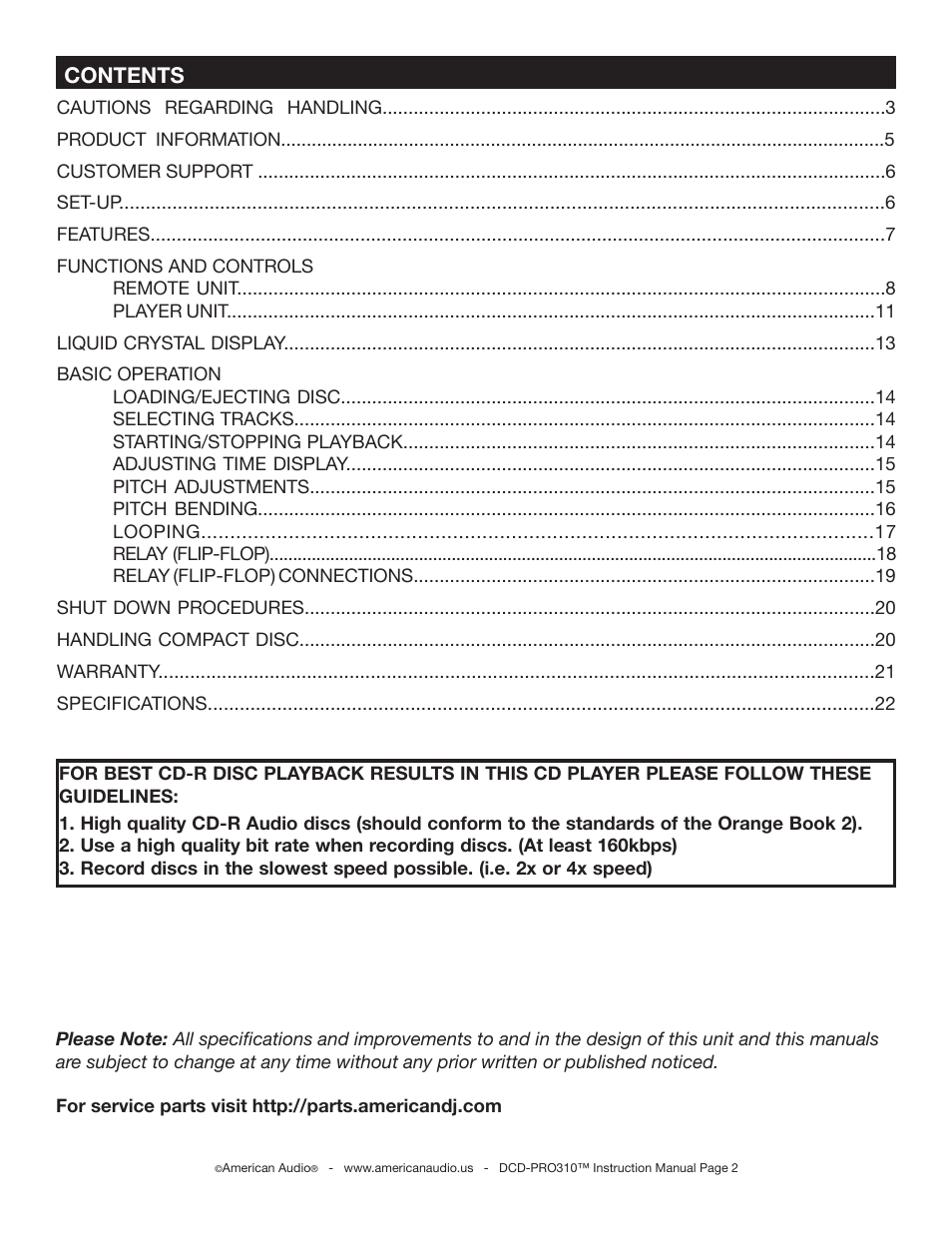 American Audio DCD-PRO310 User Manual | Page 2 / 23