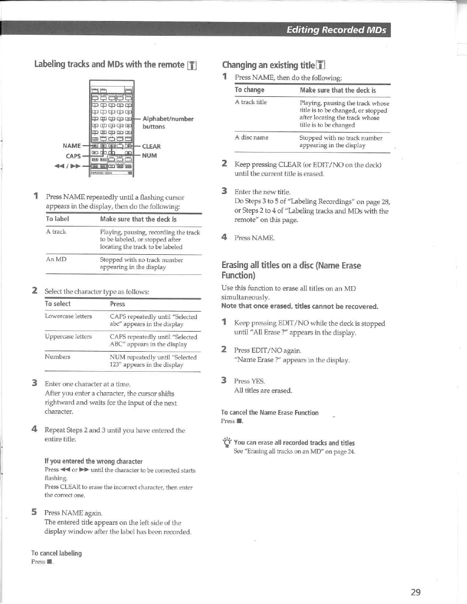 Editing recorded mds | Sony MDS-JA3ES User Manual | Page 2 / 2