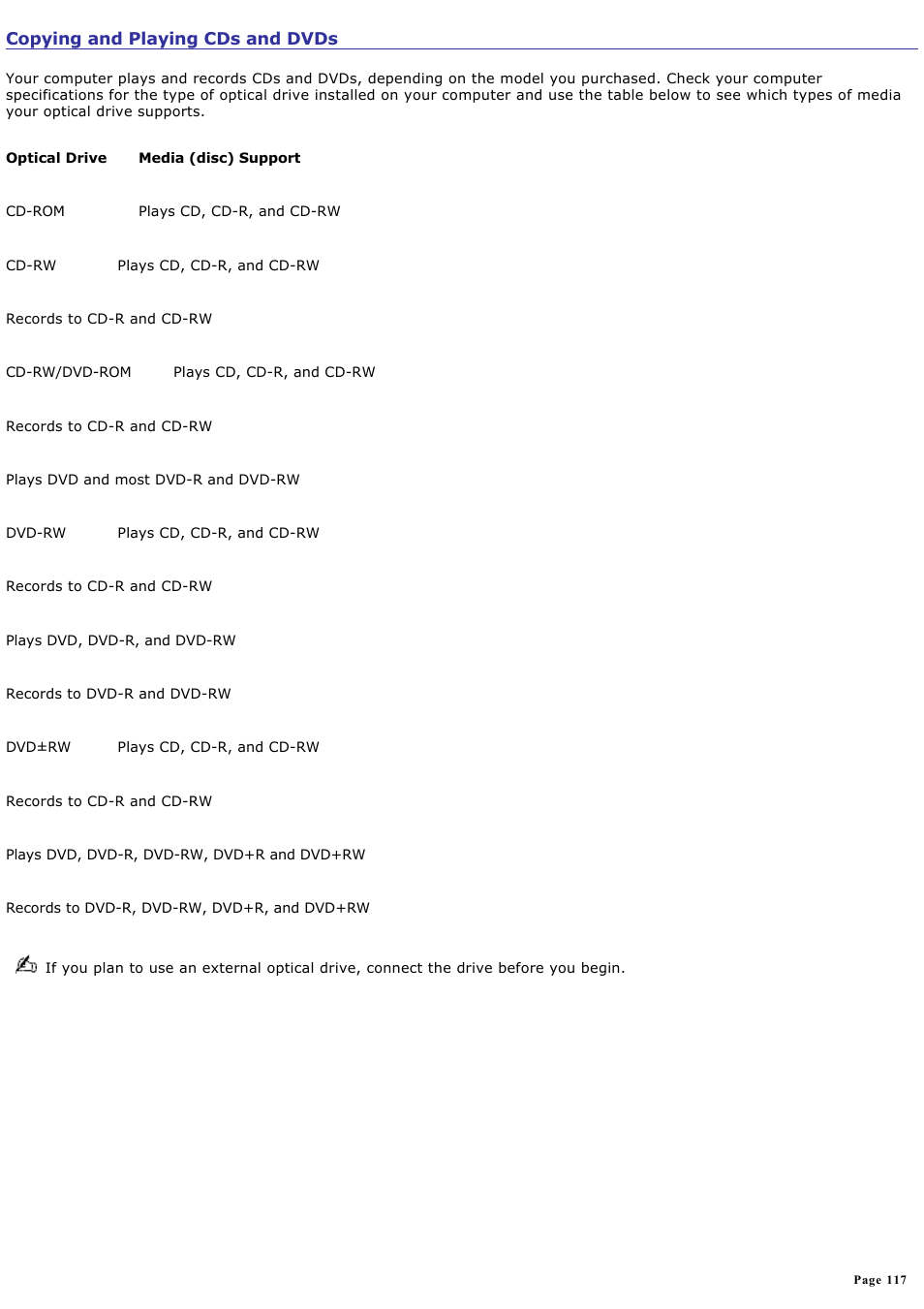 Copying and playing cds and dvds | Sony PCG-GRT100K User Manual | Page 117 / 240