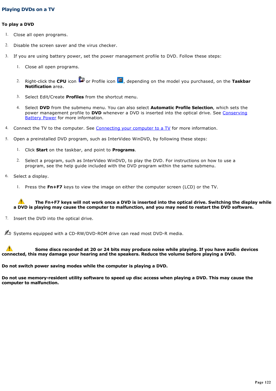 Playing dvds on a tv | Sony PCG-GRT100K User Manual | Page 122 / 240