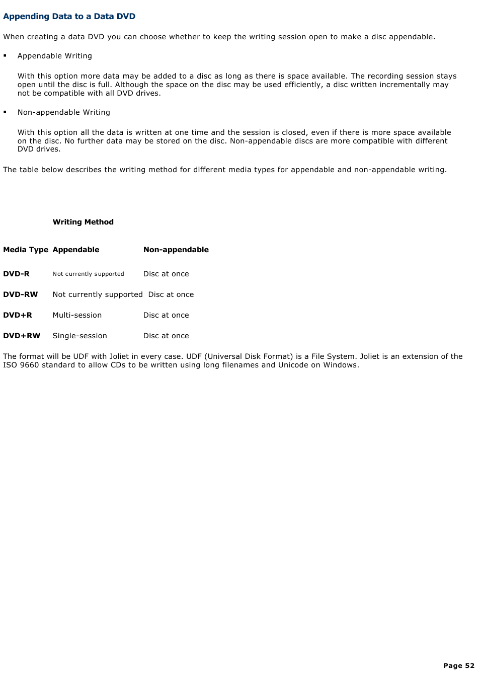 Appending data to a data dvd | Sony PCG-GRT100K User Manual | Page 52 / 240