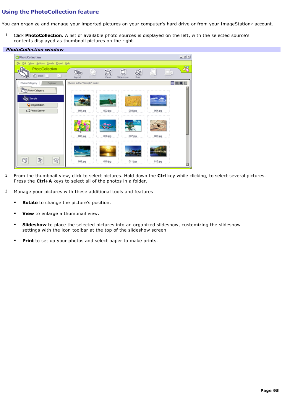 Using the photocollection feature | Sony PCG-GRT100K User Manual | Page 95 / 240