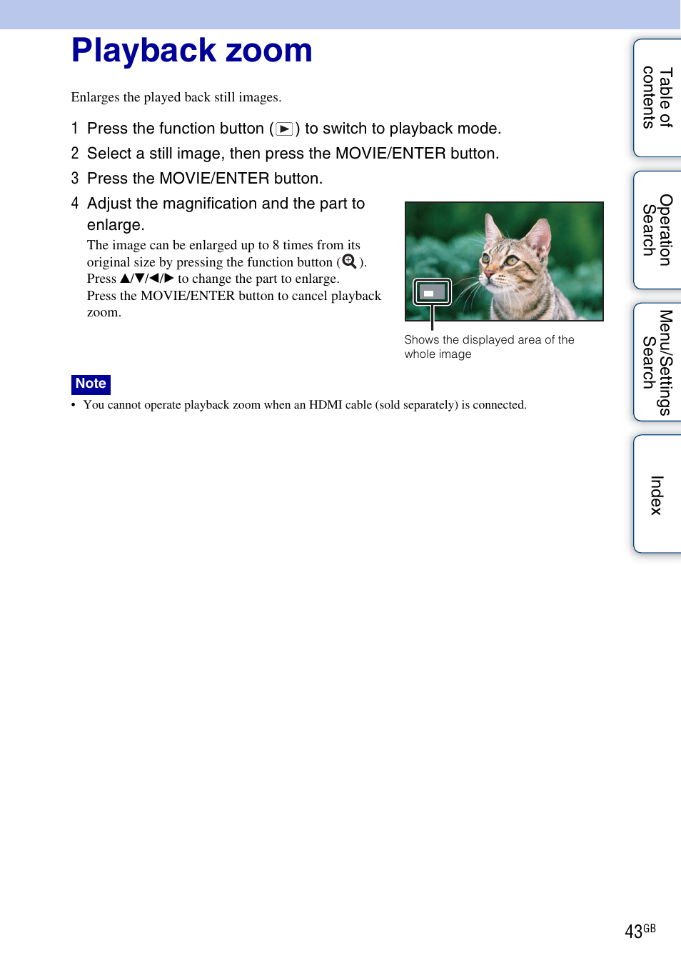 Playback zoom | Sony bloggie MHS-FS2K User Manual | Page 43 / 80