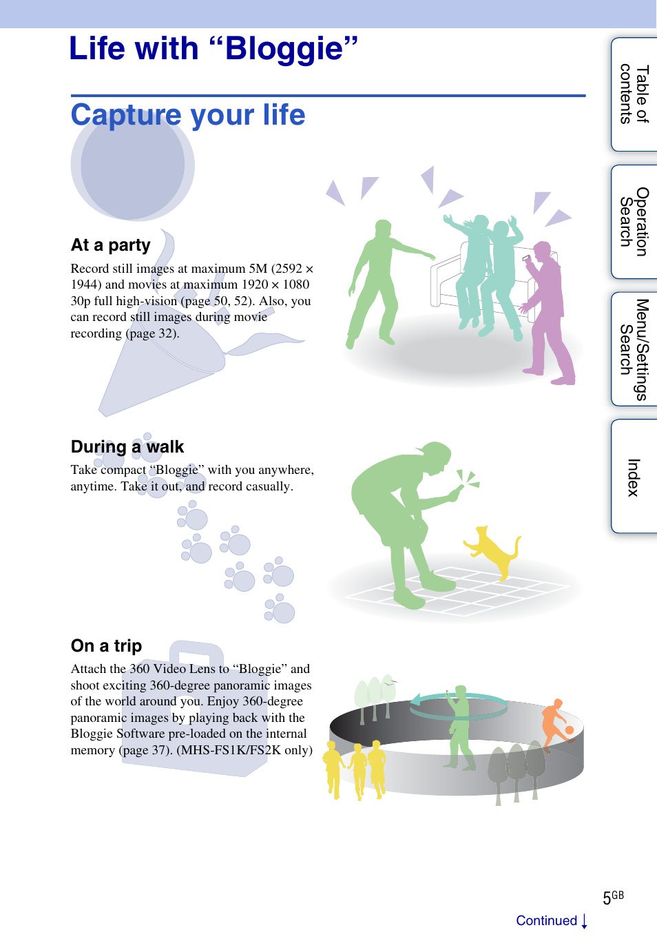 Life with “bloggie, Capture your life | Sony bloggie MHS-FS2K User Manual | Page 5 / 80
