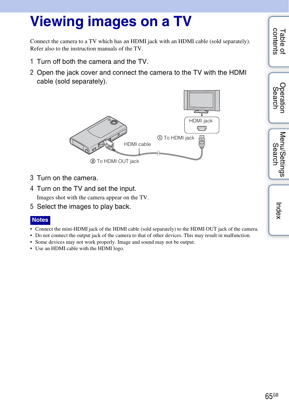 Viewing images on a tv | Sony bloggie MHS-FS2K User Manual | Page 65 / 80