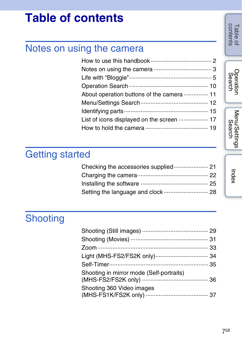 Sony bloggie MHS-FS2K User Manual | Page 7 / 80