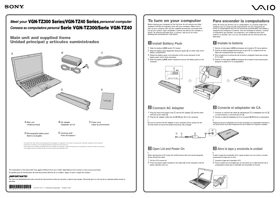 Sony VGN-TZ340NEB User Manual | 2 pages