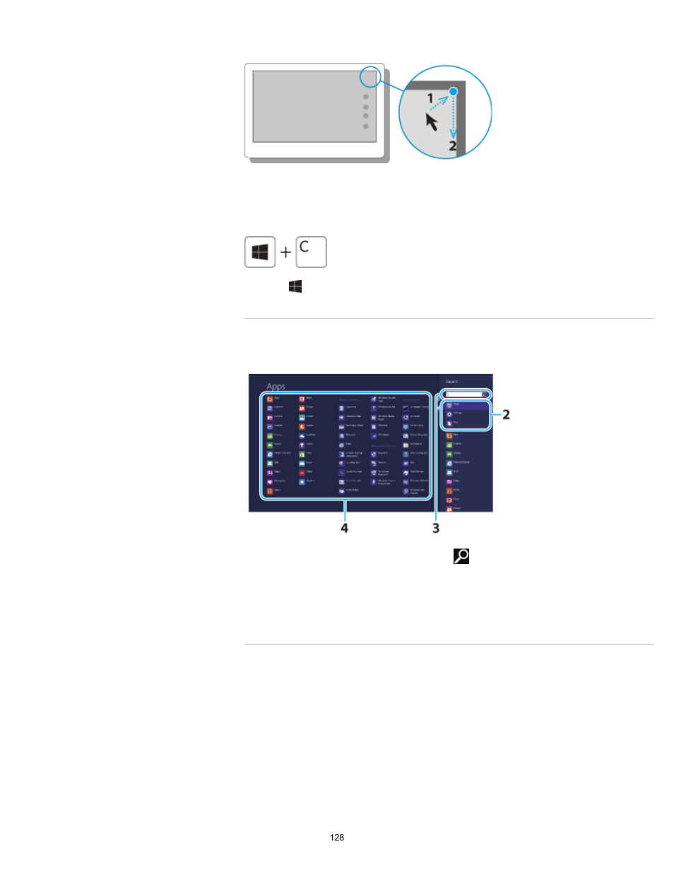 Searching/starting apps, settings, or files, Viewing running apps, Details | Sony SVE1413 User Manual | Page 128 / 382