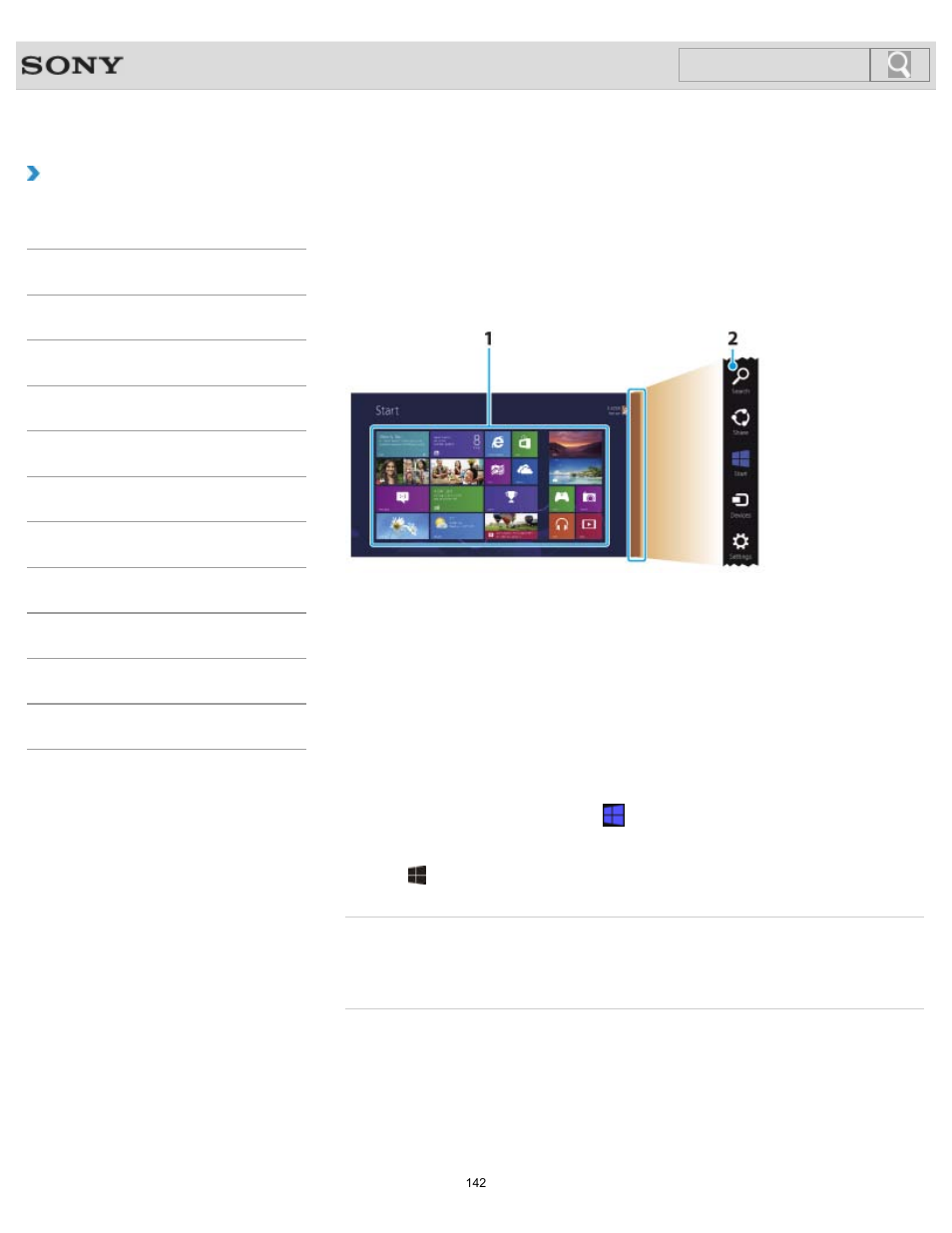 About the start screen and menu, Details, How to use | Sony SVE1413 User Manual | Page 142 / 382