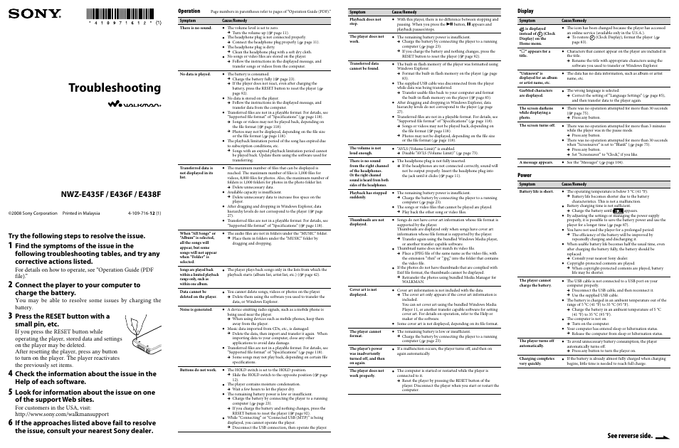 Sony NWZ-E436FRED User Manual | 2 pages