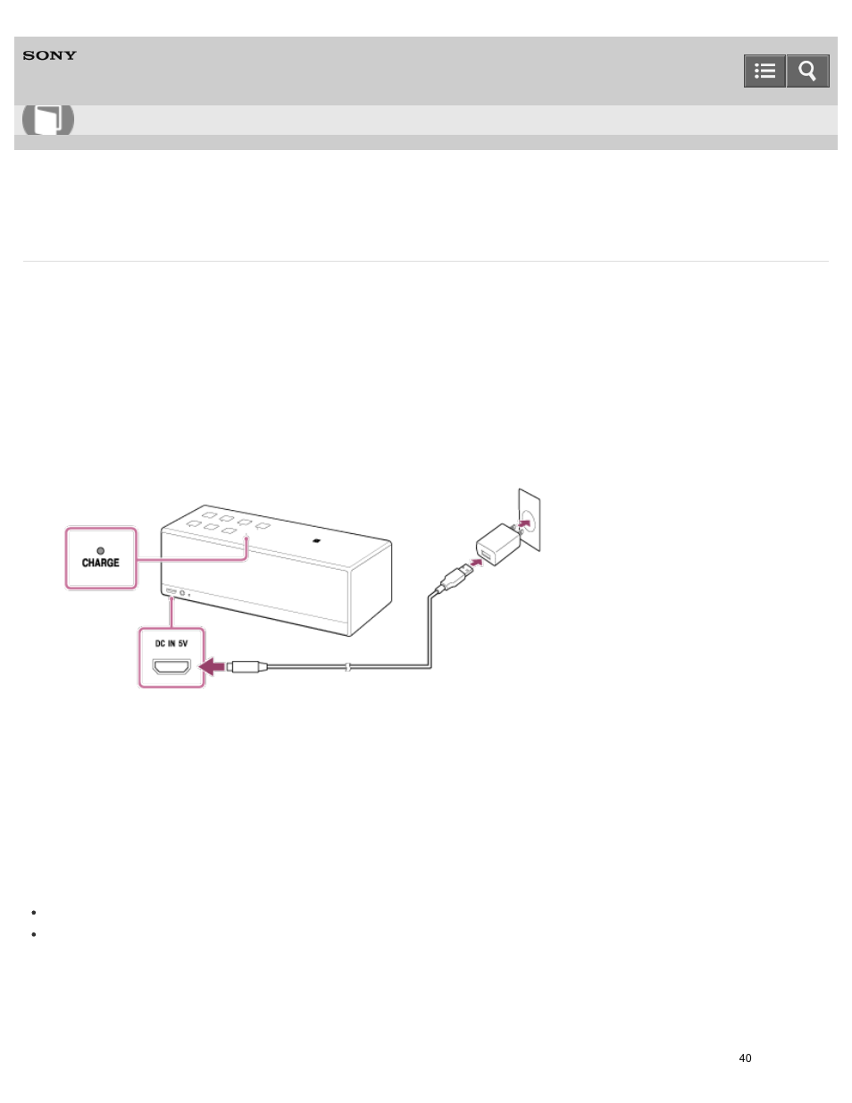 Connecting to an ac outlet, Help guide | Sony SRS-X3 User Manual | Page 44 / 93