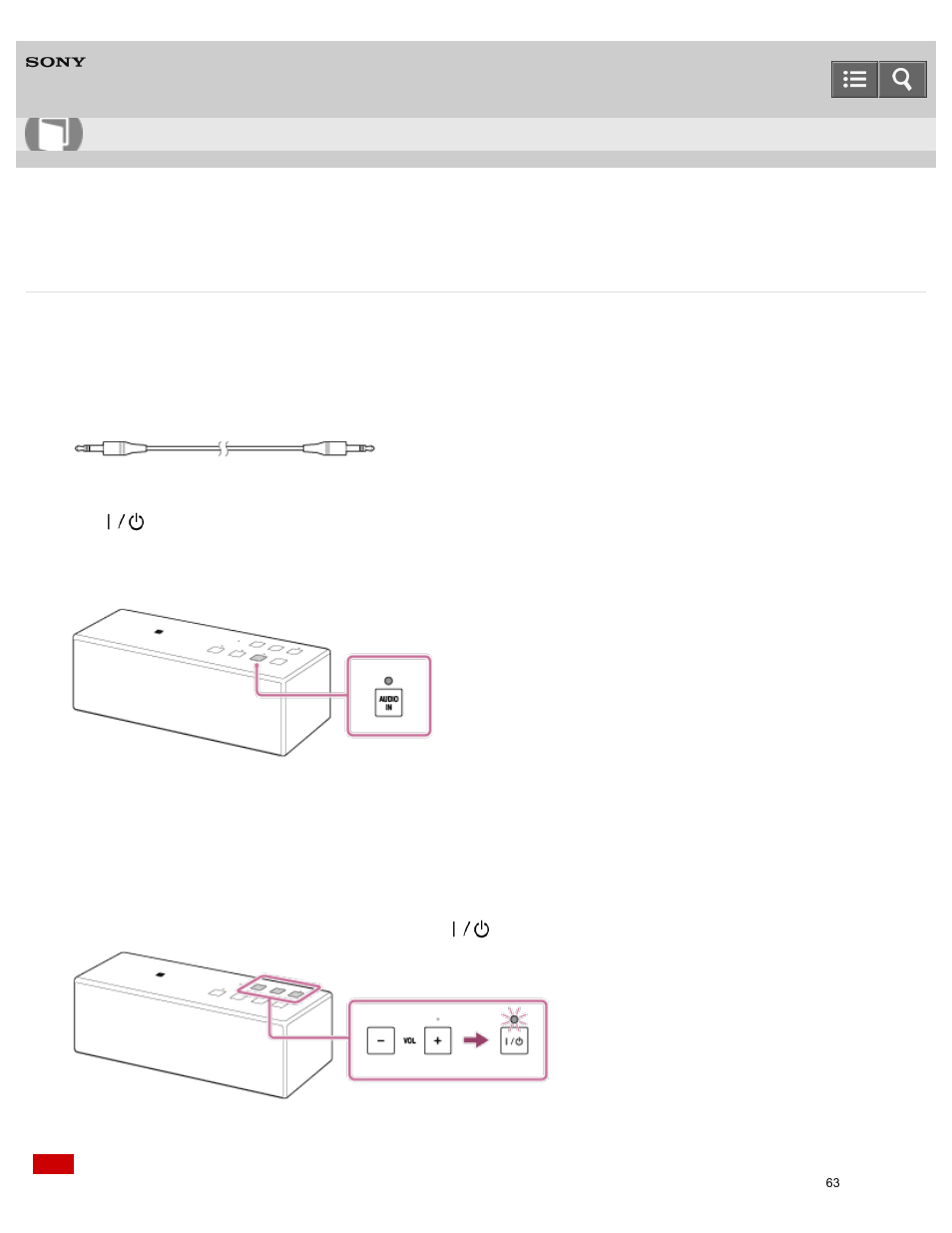 Listening to music of a portable audio device, etc, Help guide | Sony SRS-X3 User Manual | Page 67 / 93