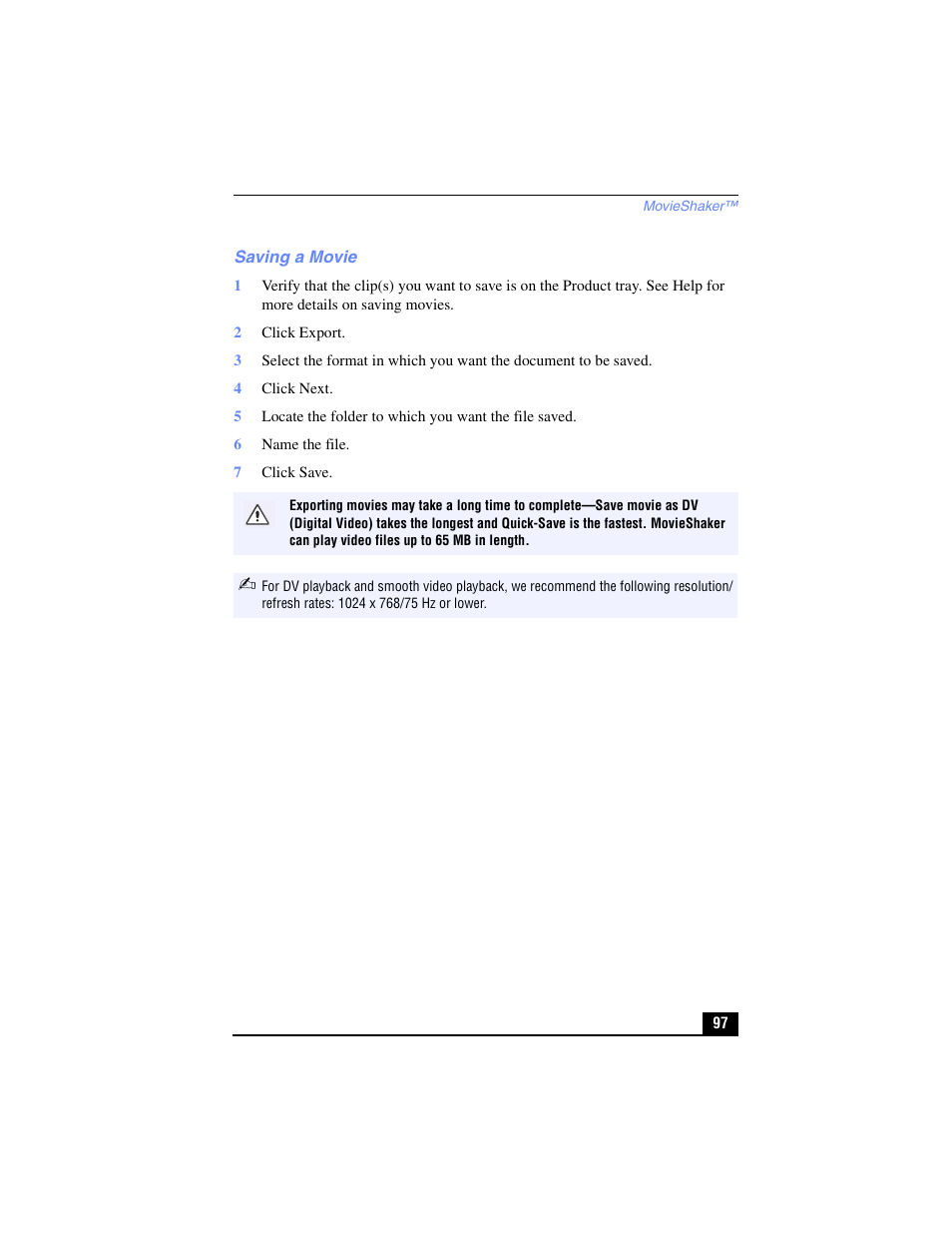 Saving a movie | Sony PCG-FX210 User Manual | Page 97 / 136