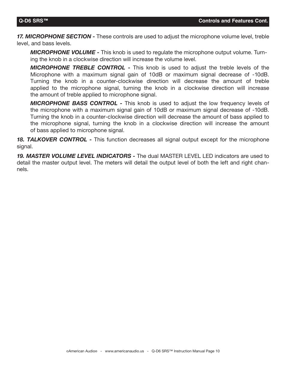 American Audio Q-D6 SRS User Manual | Page 10 / 19