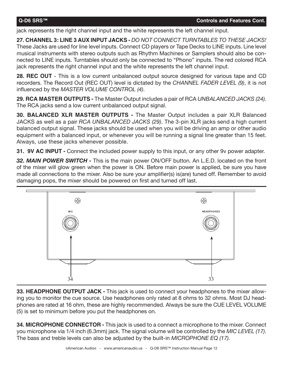 American Audio Q-D6 SRS User Manual | Page 12 / 19