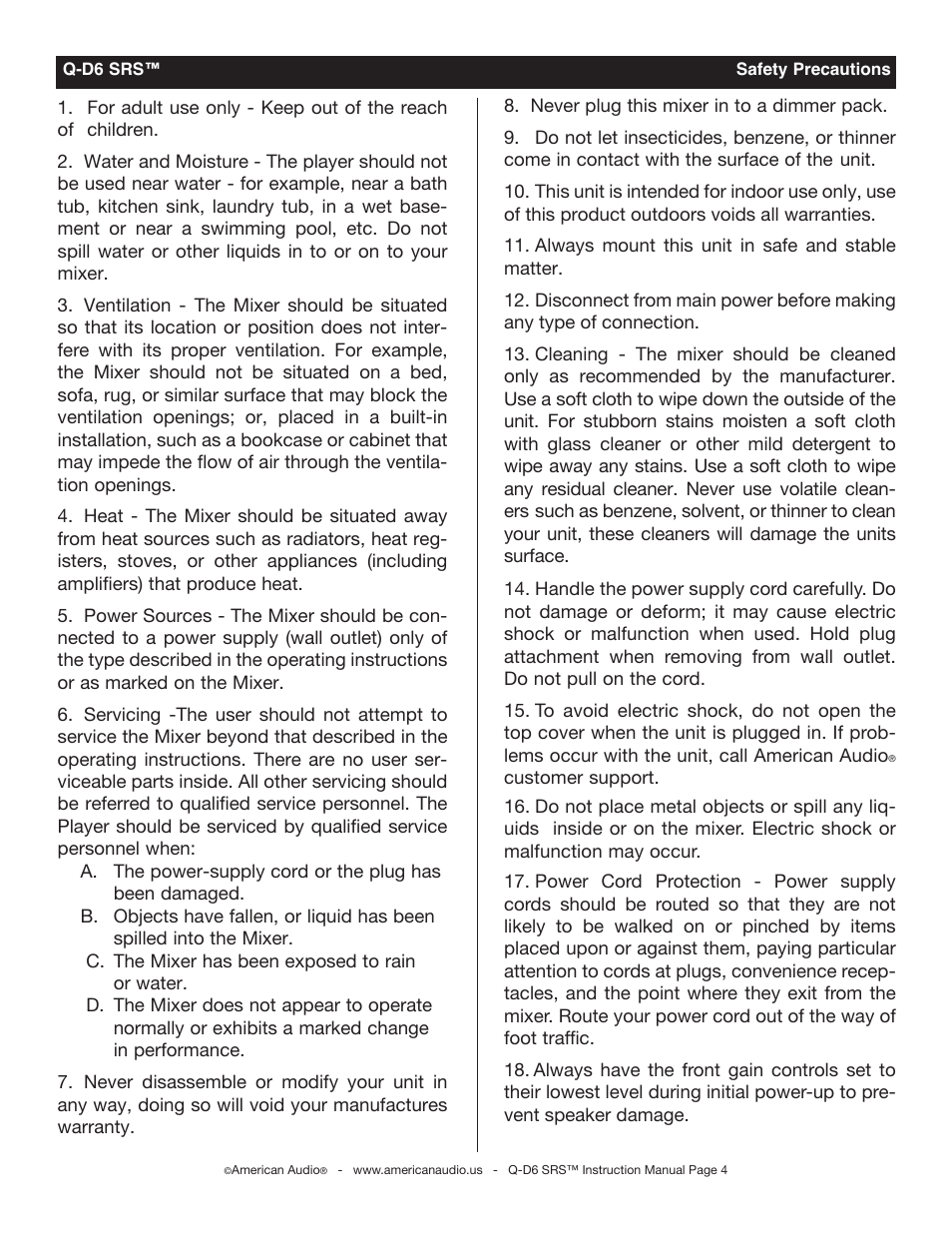 American Audio Q-D6 SRS User Manual | Page 4 / 19