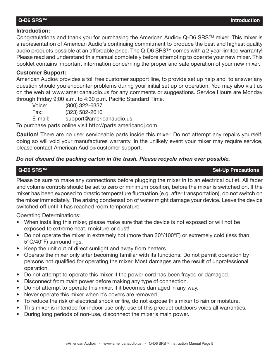 American Audio Q-D6 SRS User Manual | Page 5 / 19