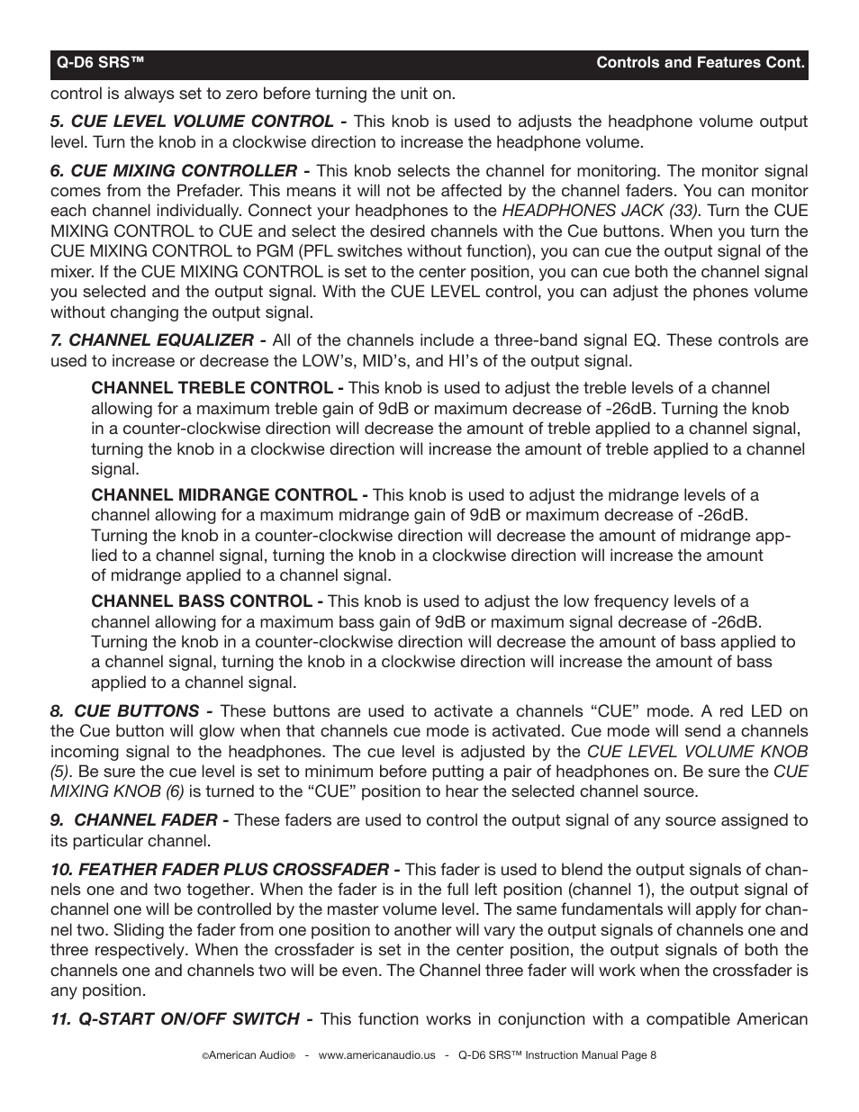 American Audio Q-D6 SRS User Manual | Page 8 / 19