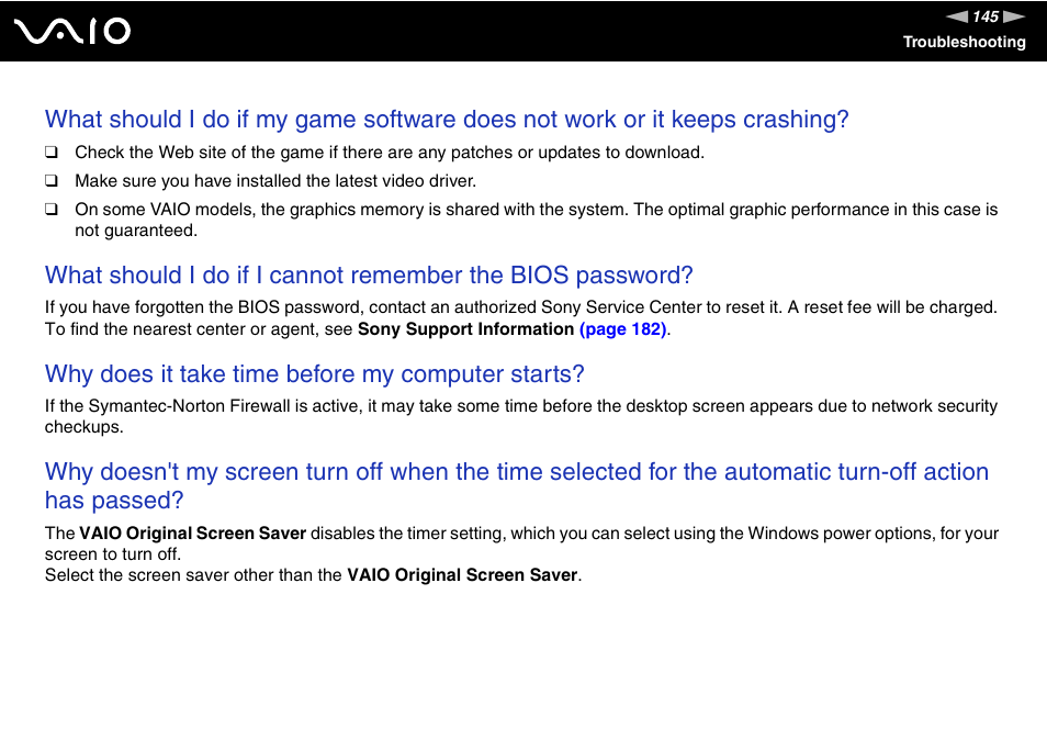 Why does it take time before my computer starts | Sony VGN-CR490EBL User Manual | Page 145 / 200