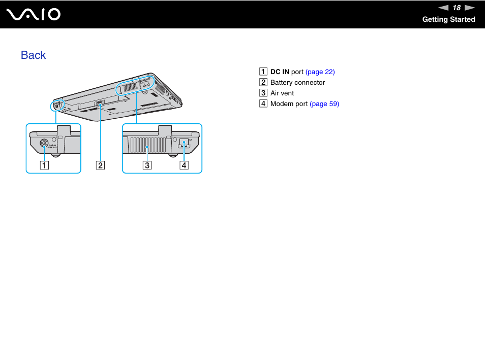 Back | Sony VGN-CR490EBL User Manual | Page 18 / 200