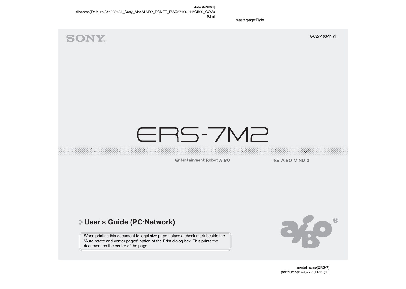 Sony ERS-7M2 User Manual | 62 pages