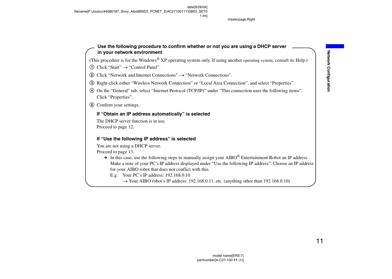 Sony ERS-7M2 User Manual | Page 11 / 62