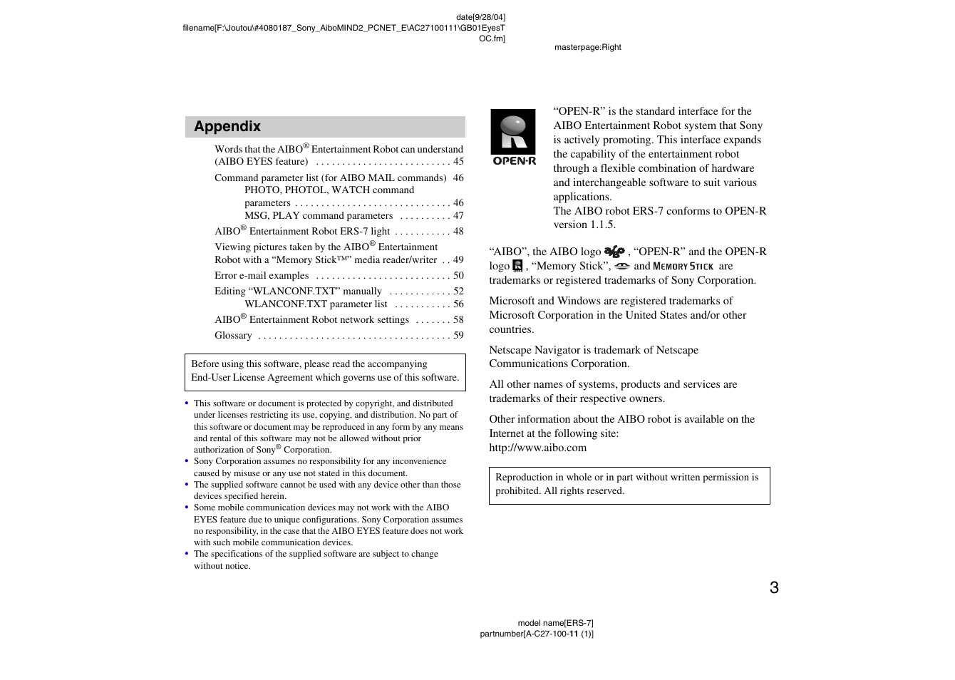 Appendix | Sony ERS-7M2 User Manual | Page 3 / 62