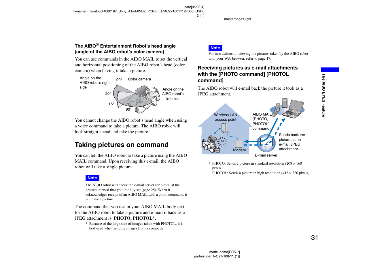 Taking pictures on command | Sony ERS-7M2 User Manual | Page 31 / 62