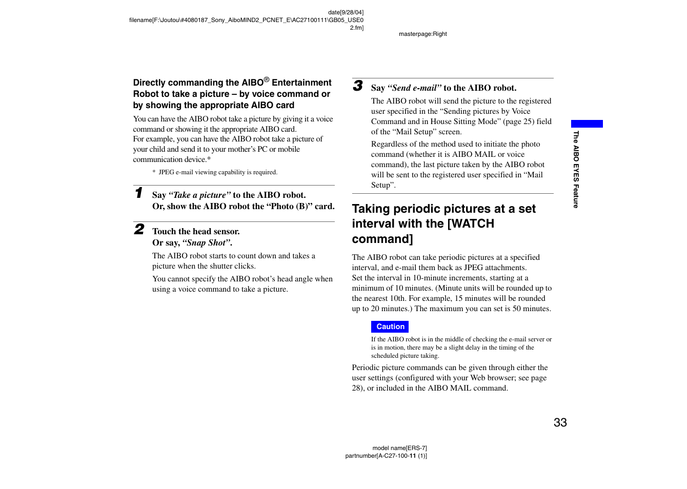 Sony ERS-7M2 User Manual | Page 33 / 62