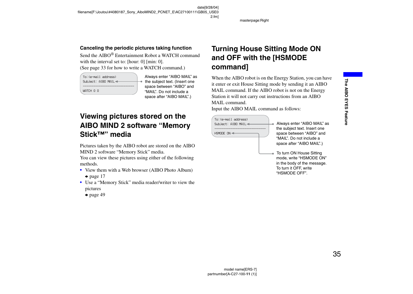 Sony ERS-7M2 User Manual | Page 35 / 62