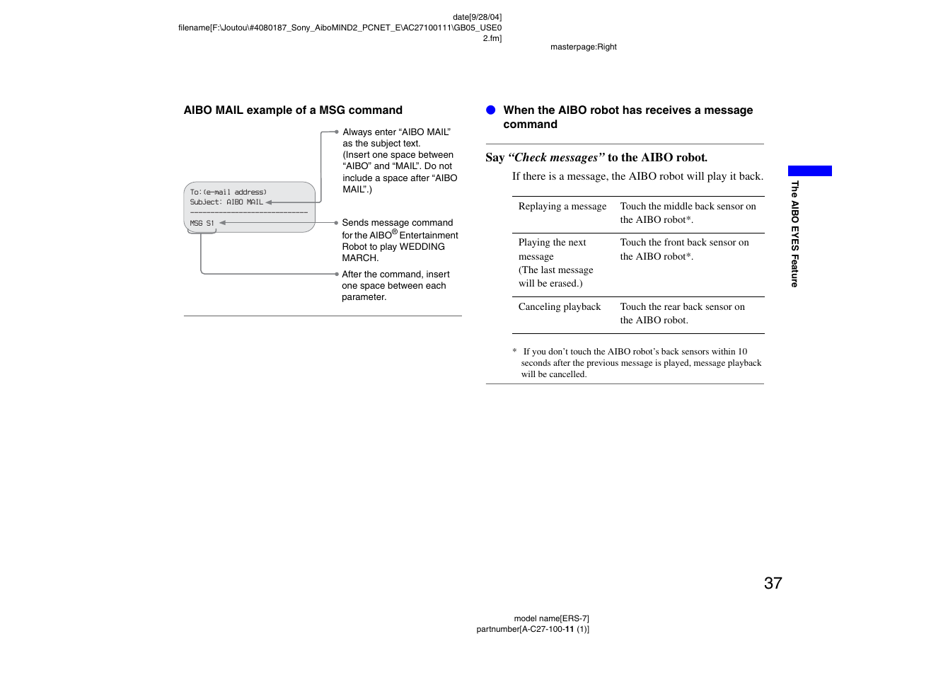 Sony ERS-7M2 User Manual | Page 37 / 62