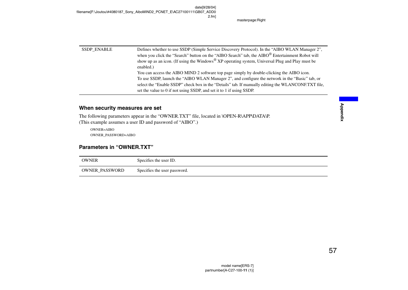 Sony ERS-7M2 User Manual | Page 57 / 62